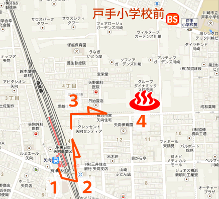 Map and bus stop of Shirakunoyu, Kawasaki-City, Kanagawa Prefecture