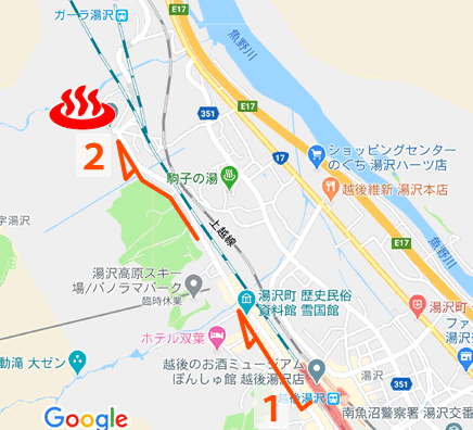 Map of Yamanoyu, Echigo-yuzawa Onsen in Niigata Prefecture, Japan
