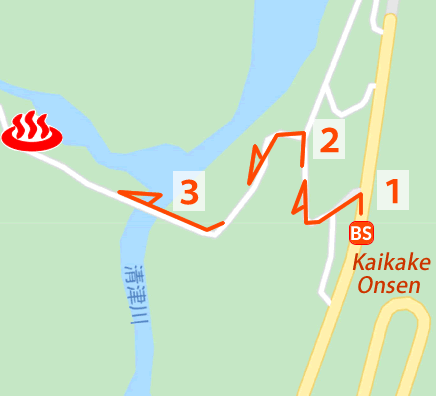 Map and bus stop of Kaikake Onsen in Niigata Prefecture, Japan