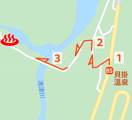 Map and bus stop of Kaikake Onsen in Niigata Prefecture, Japan