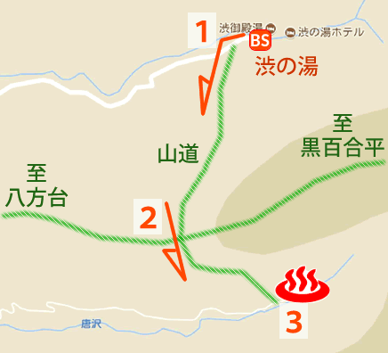 Map and bus stop of Yatsugatake Karasawa-kosen in Nagano Prefecture, Japan