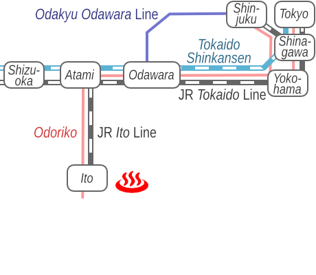 Train route map of Ito Onsen Yukawa Bentennoyu, Shizuoka Prefecture