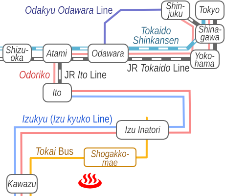 Train and bus route map of Inatori Onsen Senoumi, Shizuoka Prefecture