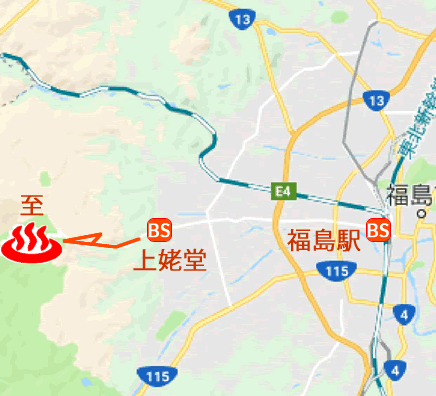 福島県高湯温泉の地図とバス停