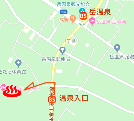 福島県岳温泉空の庭リゾートの地図とバス停