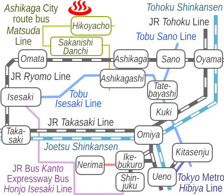 栃木県地蔵の湯東葉館の電車バス路線図