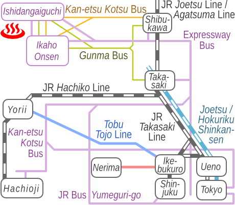 群馬県伊香保温泉石段の湯の電車バス路線図