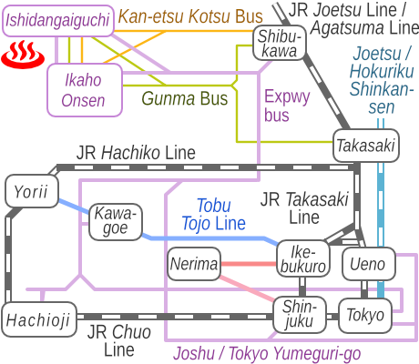 群馬県伊香保温泉石段の湯の電車バス路線図