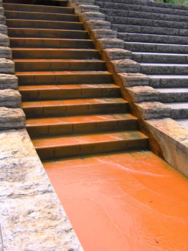 Onsen water flowing through stone steps, Ikaho Onsen