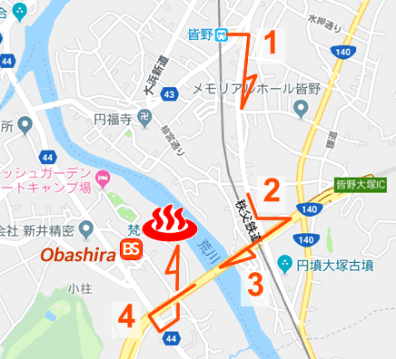 Map and bus stop of Bonnoyu in Saitama Prefecture