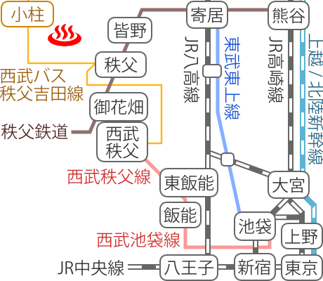 埼玉県秩父川端温泉梵の湯の電車バス路線図