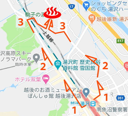 新潟県越後湯沢温泉駒子の湯の地図