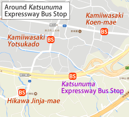 Map and bus stop of Katsunuma Expressway Bus Stop in Yamanashi Prefecture