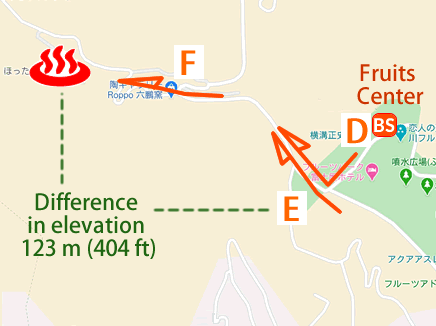 Map and bus stop of Hottarakashi-onsen in Yamanashi Prefecture, Japan