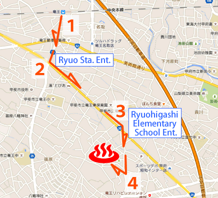 Map of Kai Yamaguchi-onsen in Yamanashi Prefecture
