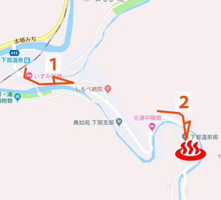 山梨県下部温泉の地図