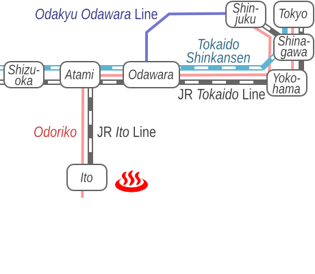 静岡県伊東温泉湯川弁天の湯の電車バス路線図