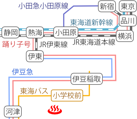 Train and bus route map of Inatori Onsen Senoumi, Shizuoka Prefecture